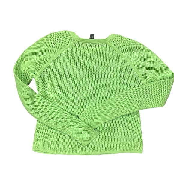 Sweaty Betty Knit Mesh Top Women M Neon Green Long Sleeves Crew Neck Athletic - Picture 2 of 6